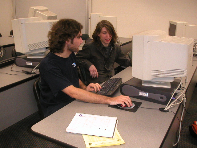 students working at computer